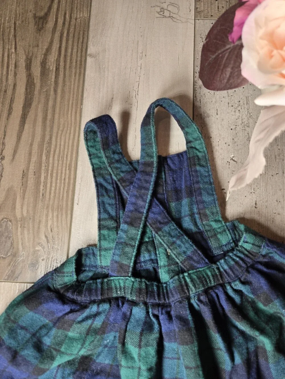 Old Navy Baby Girls Plaid Button-Front Pinafore Dress – Green & Navy – Size 3-6M
